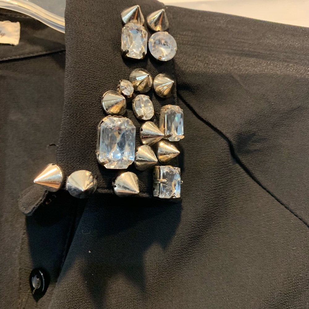 Spike & Rhinestone sheer button down - Picture 2 of 4